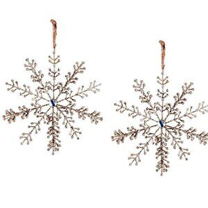 Set of 2 Large (10 1/2") Champagne Colored Glittered Snowflake Ornaments